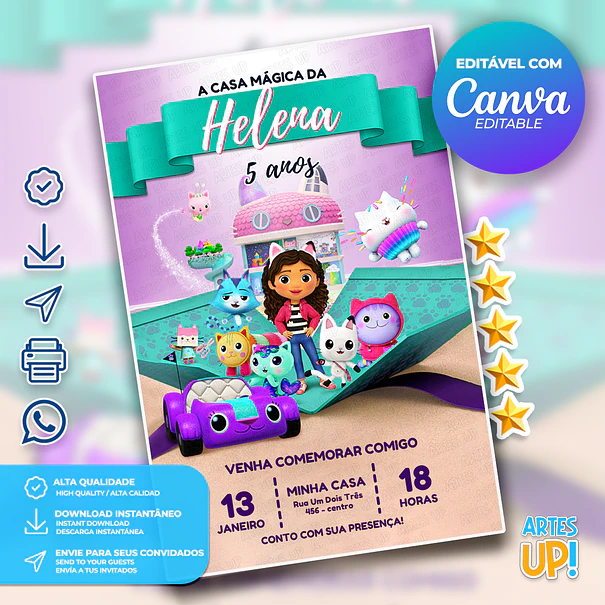 Invitación de cumpleaños de la Casa Mágica de Gabby 1