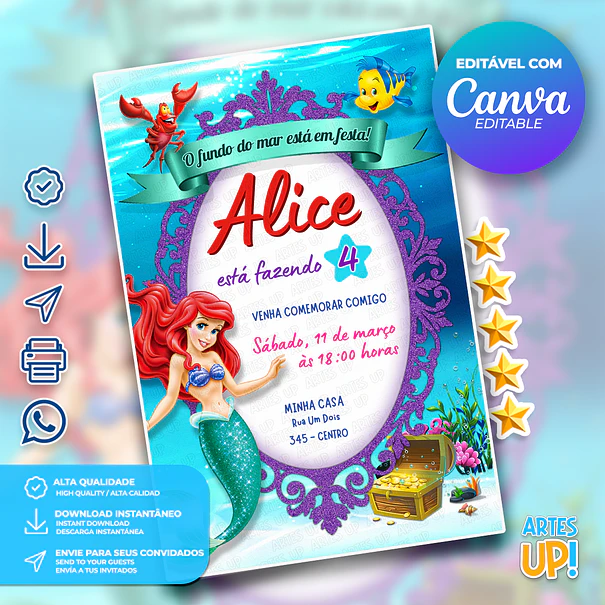 Ariel the Little Mermaid Birthday Invitation 1