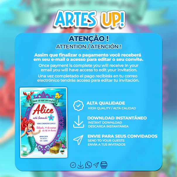 Ariel the Little Mermaid Birthday Invitation 2