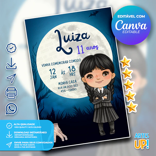 Convite de Aniversário Wandinha Addams 1