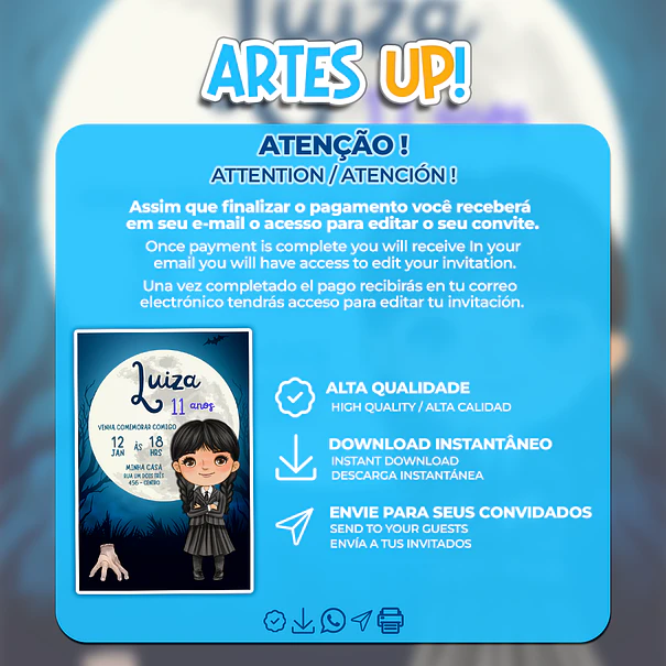 Convite de Aniversário Wandinha Addams 2