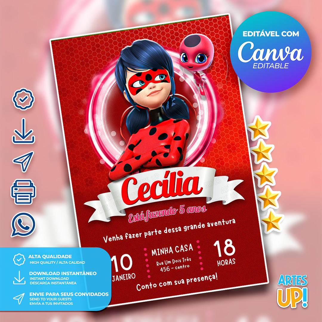 Convite de Aniversário Lady Bug 1