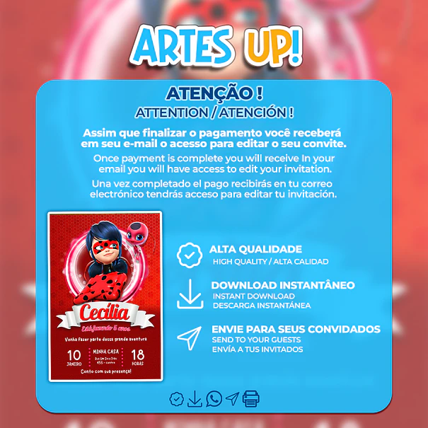 Convite de Aniversário Lady Bug 2