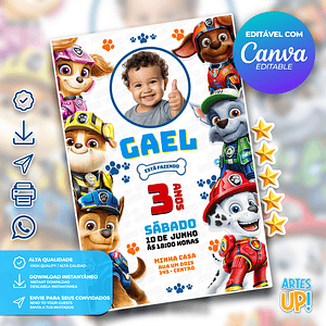 Invitación de cumpleaños de Patrulla Canina con foto