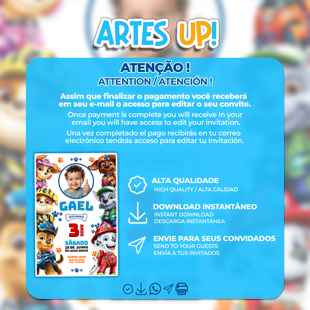 Convite de Aniversário Patrulha Canina com Foto 2