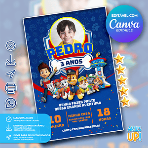 Invitación de cumpleaños de Patrulla Canina con foto 