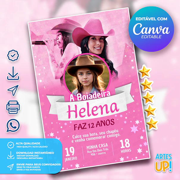 Birthday Invitation for Cowgirl, Ana Castela with Photo 1