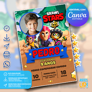 Convite de Aniversário Brawl Stars com Foto