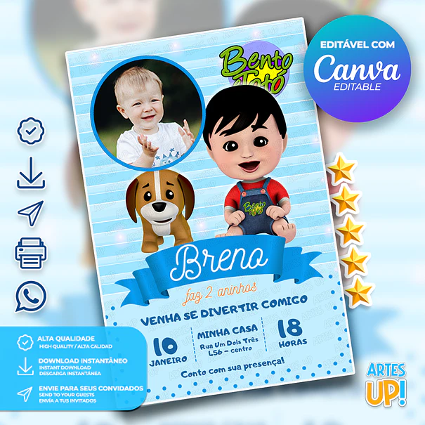 Bento and Toto Birthday Invitation with Photo 1