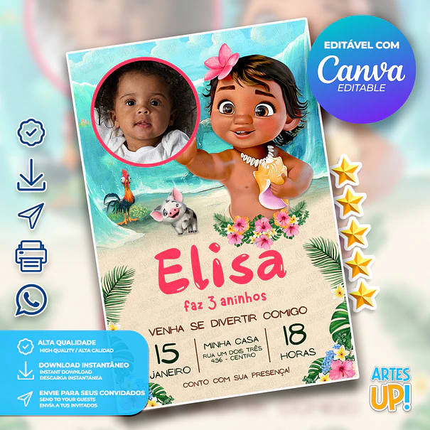 Moana Baby Birthday Invitation with Photo 1