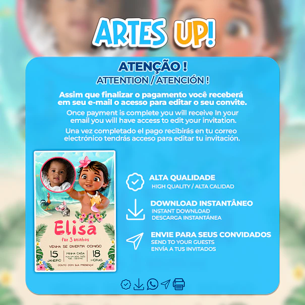 Moana Baby Birthday Invitation with Photo 2