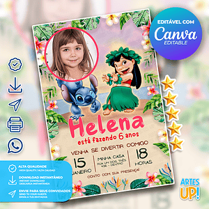 Invitación de cumpleaños de Lilo y Stitch con foto