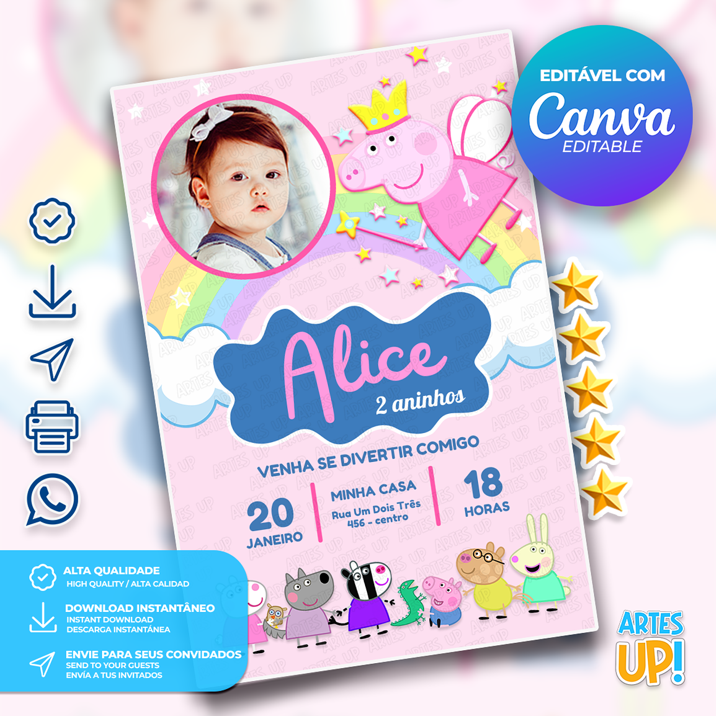 Convite de Aniversário Peppa Pig Fada com Foto 1