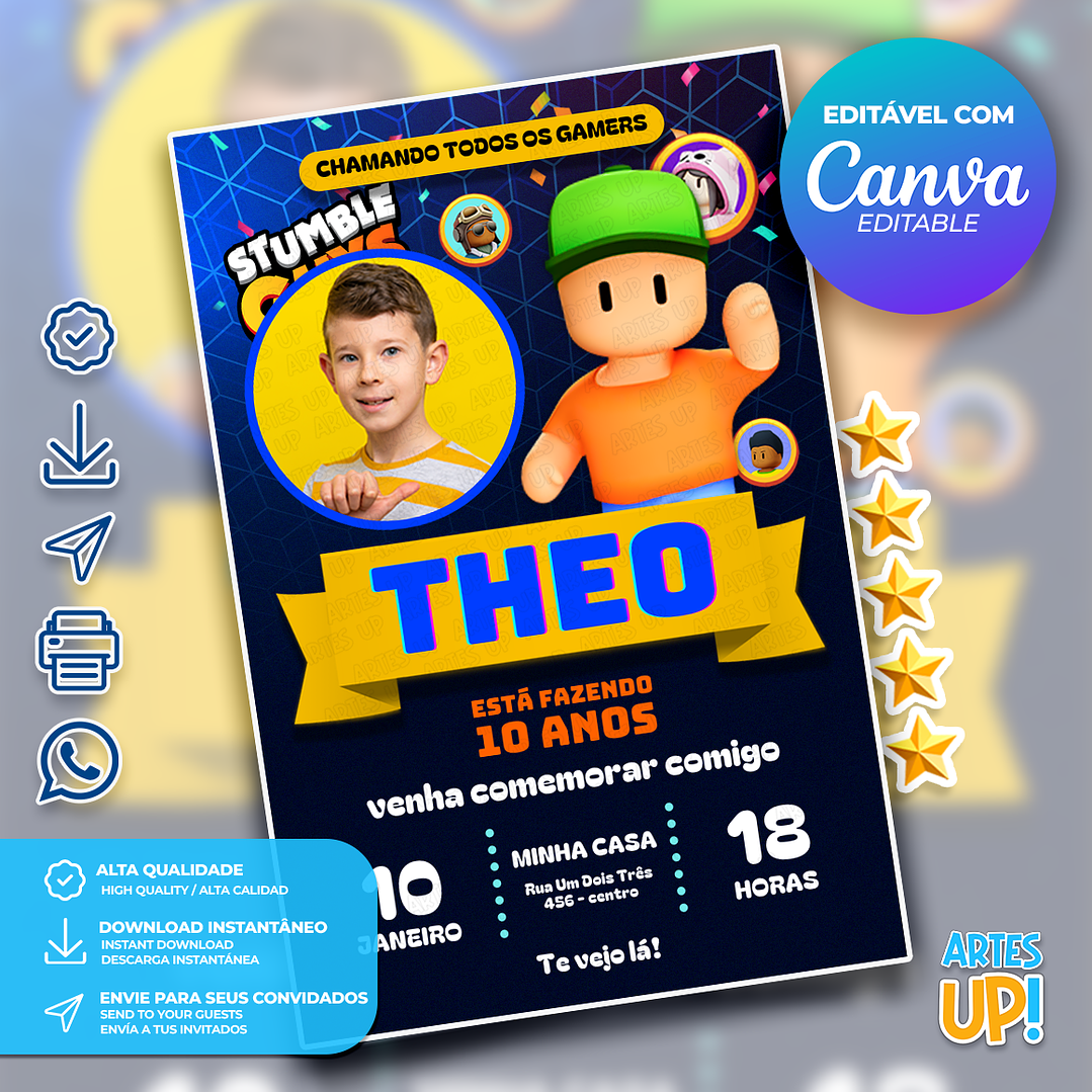 Convite de Aniversário Stumble Guys com Foto 1