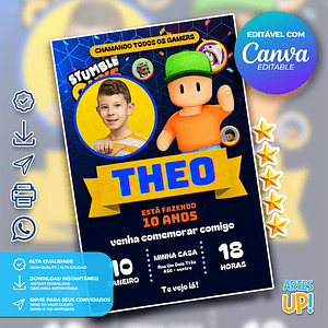 Invitación de cumpleaños de Stumble Guys con foto