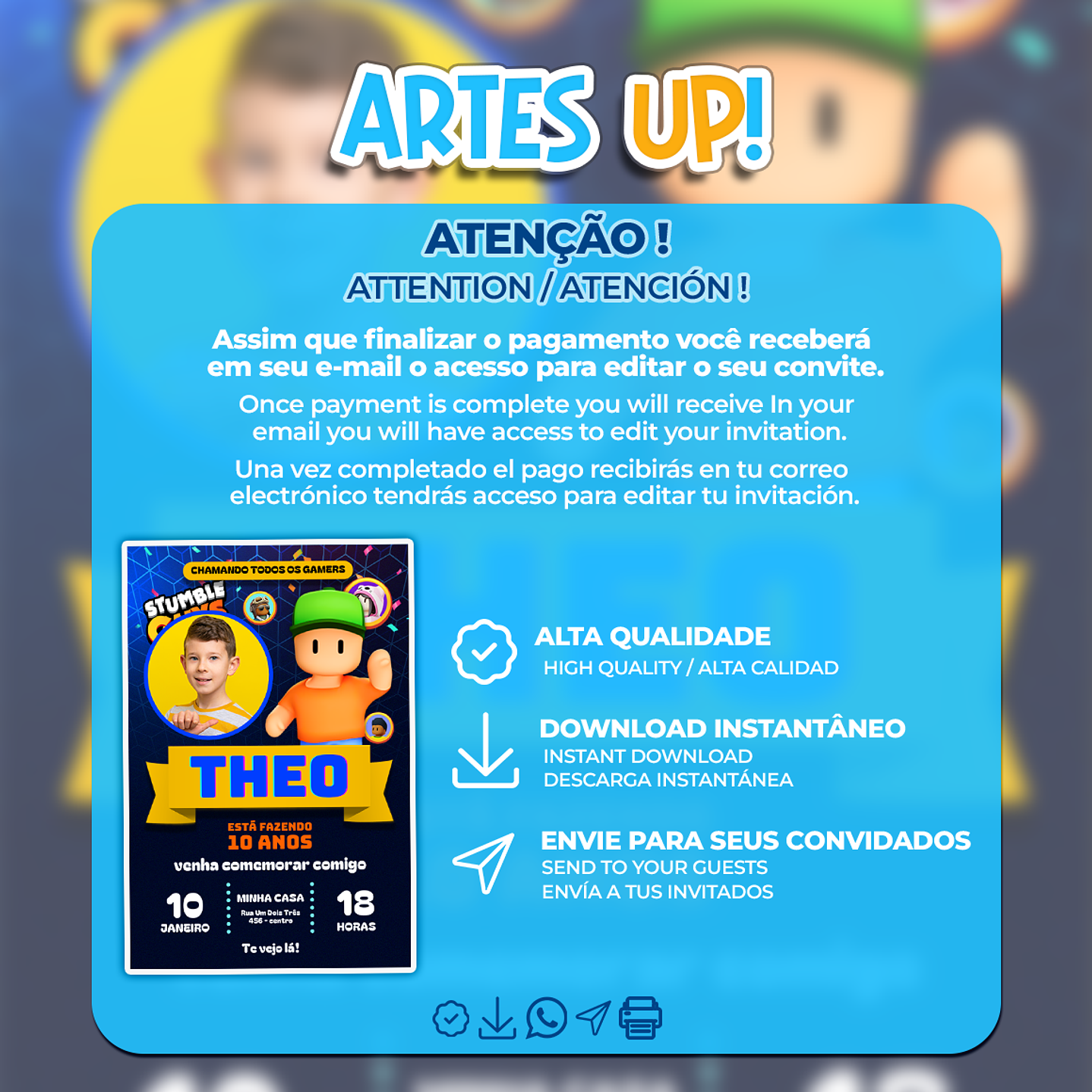 Invitación de cumpleaños de Stumble Guys con foto 2