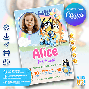 Convite de Aniversário Bluey com Foto