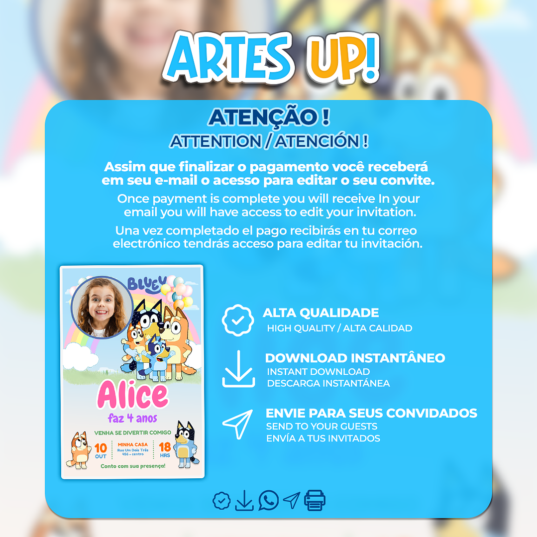 Convite de Aniversário Bluey com Foto 2