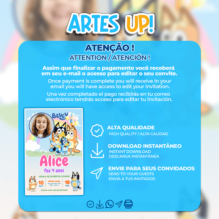 Convite de Aniversário Bluey com Foto 2