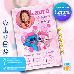 Invitación de cumpleaños de Stitch y Ángel con foto