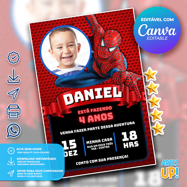 Spiderman Birthday Invitation with Photo 1