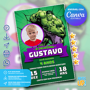 Invitación de cumpleaños de El Increíble Hulk con foto