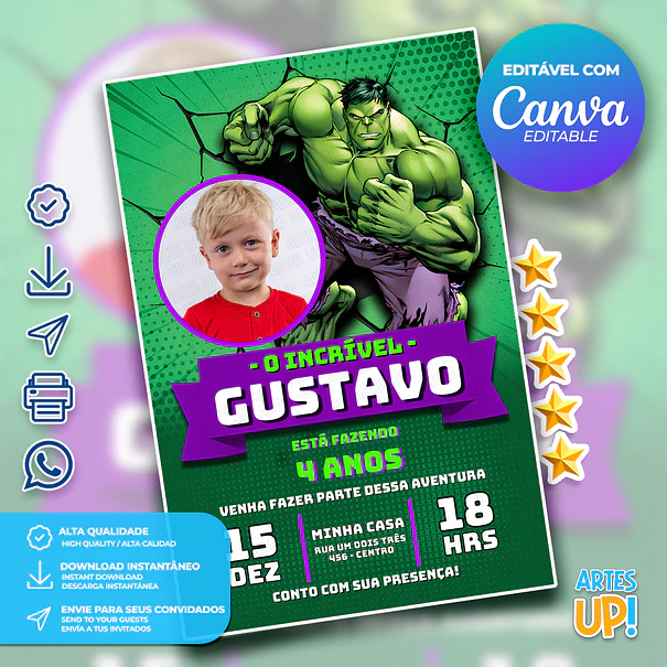 The Incredible Hulk Birthday Invitation with Photo 1