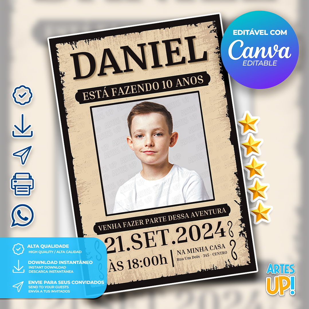 Convite de Aniversário One Piece Wanted com Foto 1