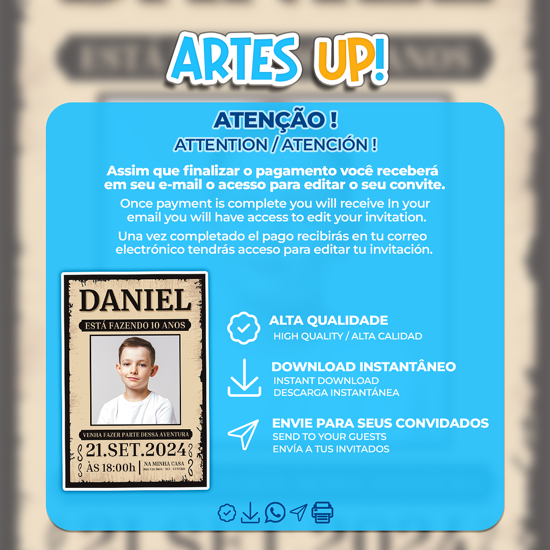 Convite de Aniversário One Piece Wanted com Foto 2