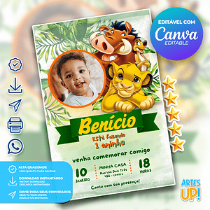 Invitación de cumpleaños del Rey León con foto