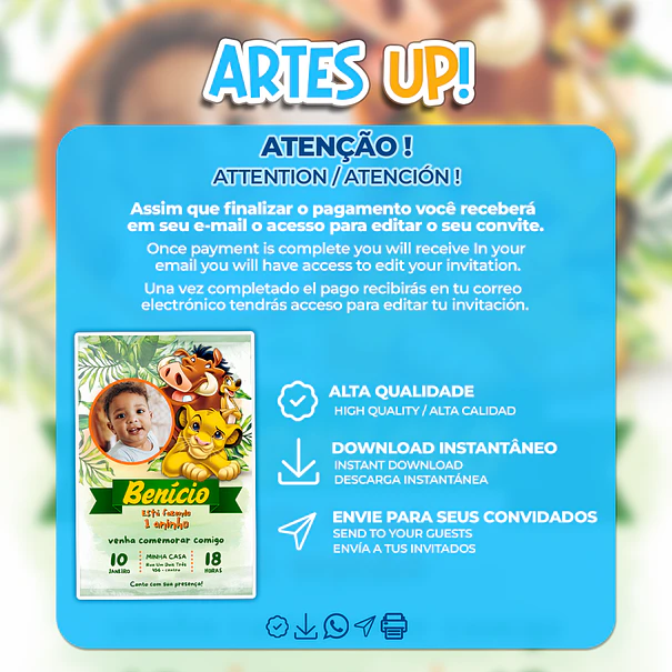 Invitación de cumpleaños del Rey León con foto 2