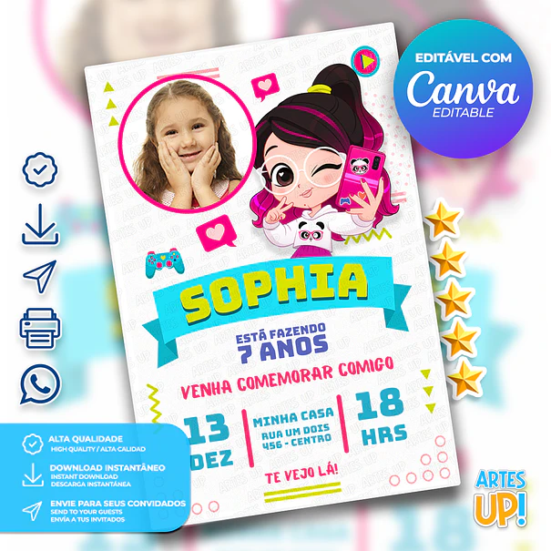 Convite de Aniversário Luluca com Foto 1