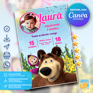 Invitación de cumpleaños de Masha y el Oso con foto