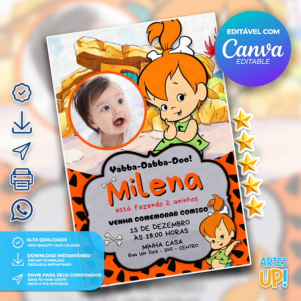 Invitación de cumpleaños de Pebbles, Los Picapiedra con foto 1