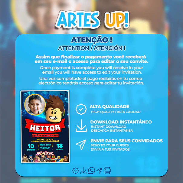 Convite de Aniversário Roblox com Foto 2