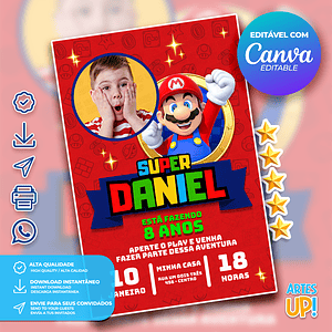 Invitación de cumpleaños de Super Mario Bros con foto