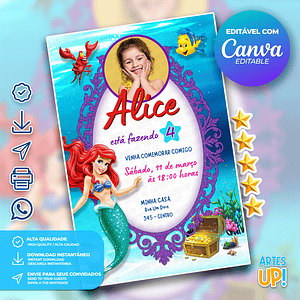 Invitación de cumpleaños de Ariel, la Sirenita con foto