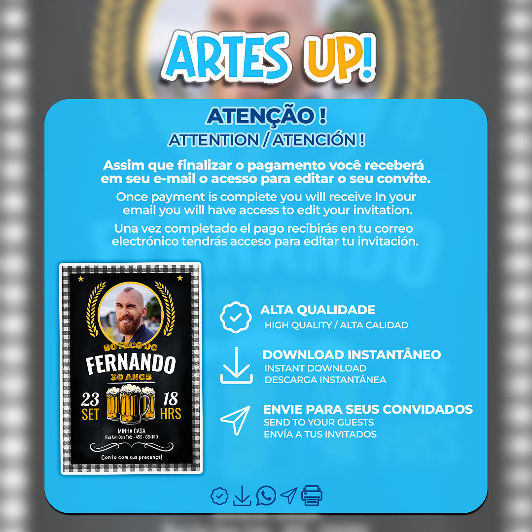 Convite de Aniversário Boteco Cerveja com Foto 2