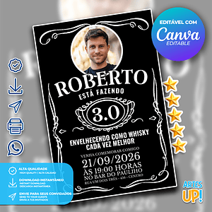 Invitación de cumpleaños con etiqueta de whisky Jack Daniels y foto