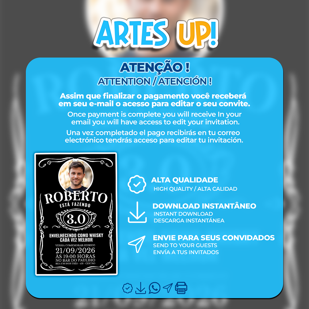 Convite de Aniversário rótulo Whisky Jack Daniels com Foto 2