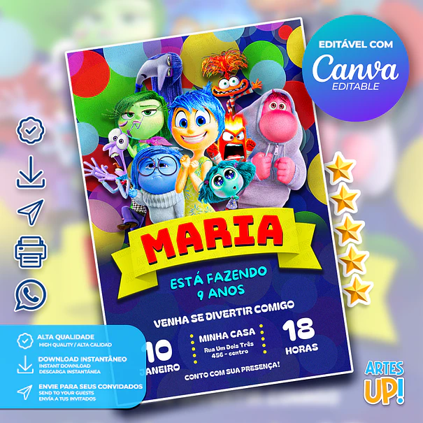 Convite de Aniversário Divertida Mente 1