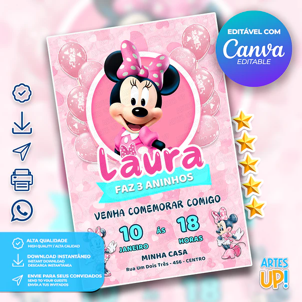 Convite de Aniversário Minnie Mouse 1