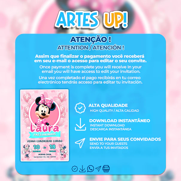 Convite de Aniversário Minnie Mouse 2