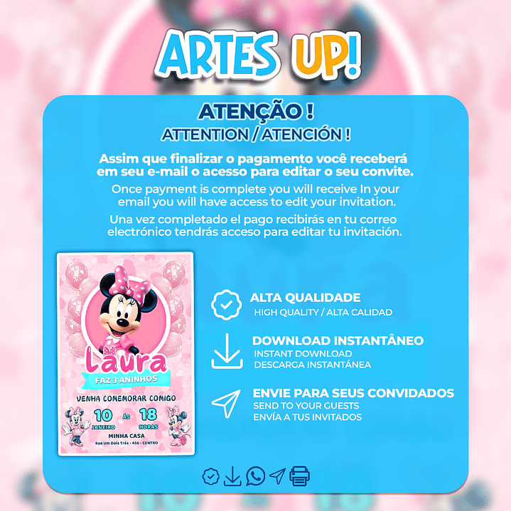 Convite de Aniversário Minnie Mouse 2