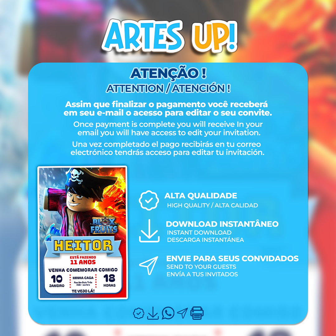 Convite de Aniversário Blox Fruits  2