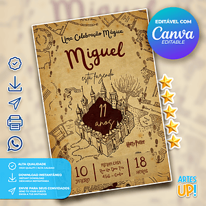 Invitación de cumpleaños del mapa del Merodeador de Harry Potter  