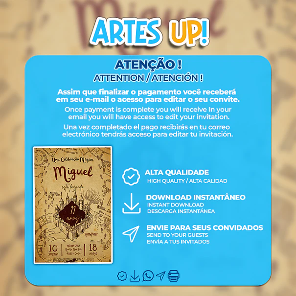 Convite de Aniversário Mapa do Maroto Harry Potter   2