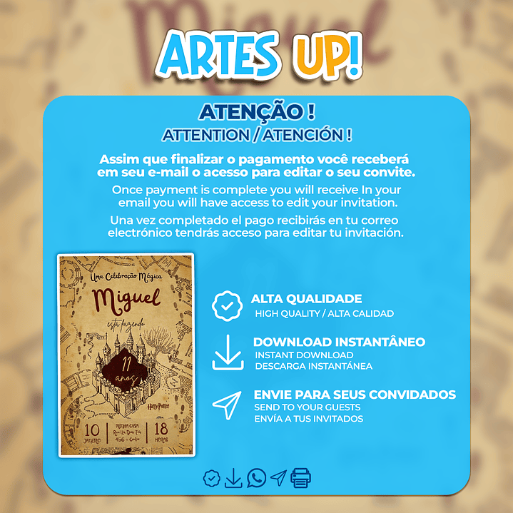 Convite de Aniversário Mapa do Maroto Harry Potter   2