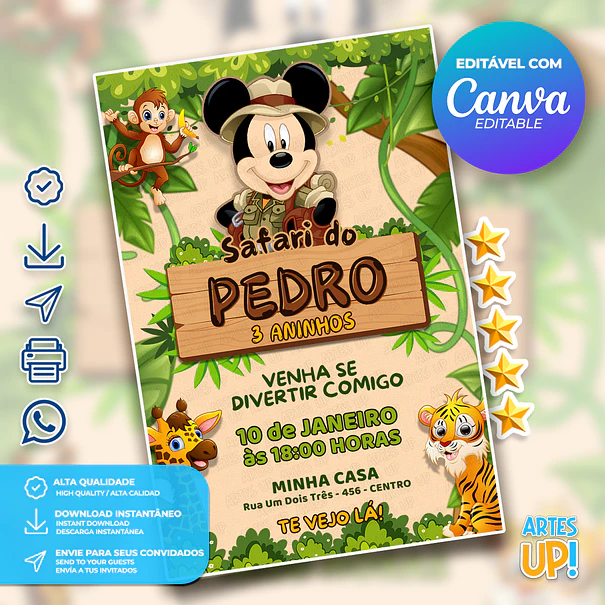 Mickey Mouse Safari Birthday Invitation 1