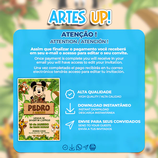 Mickey Mouse Safari Birthday Invitation 2
